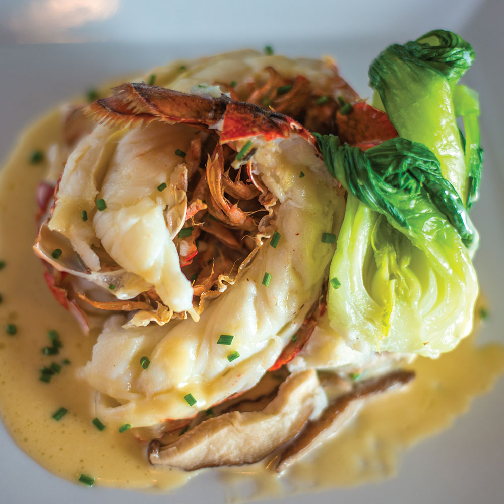 Roasted Maine Lobster Tails, Shiitake Mashed Potatoes, Baby Bok Choy & Chive Brown Butter Sauce