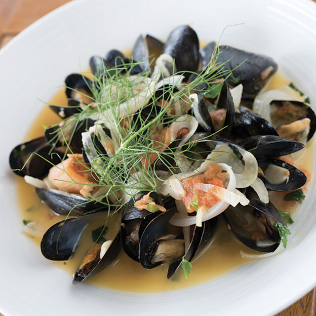 Mussels Steamed with White wine, garlic, fennel, and tomatoes
